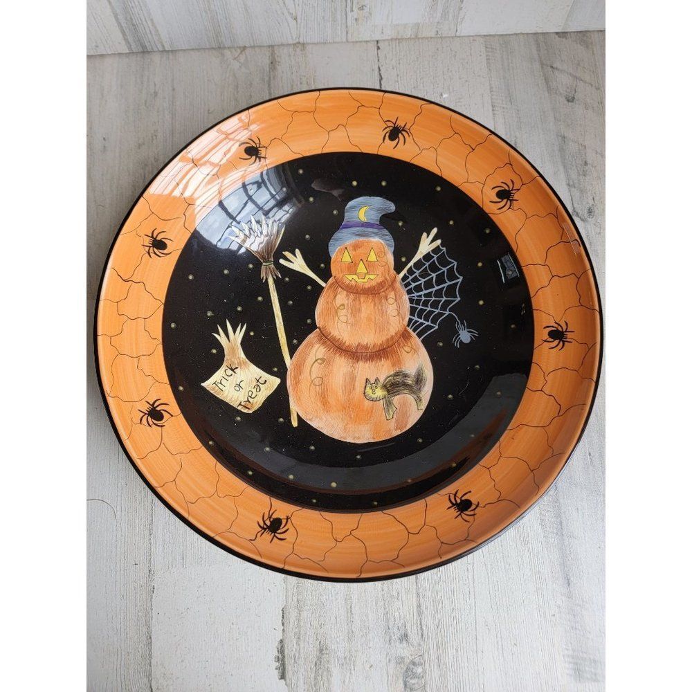 Laurie Gates snowman pumpkin 14"‎ large serving plate dish Halloween prop decor